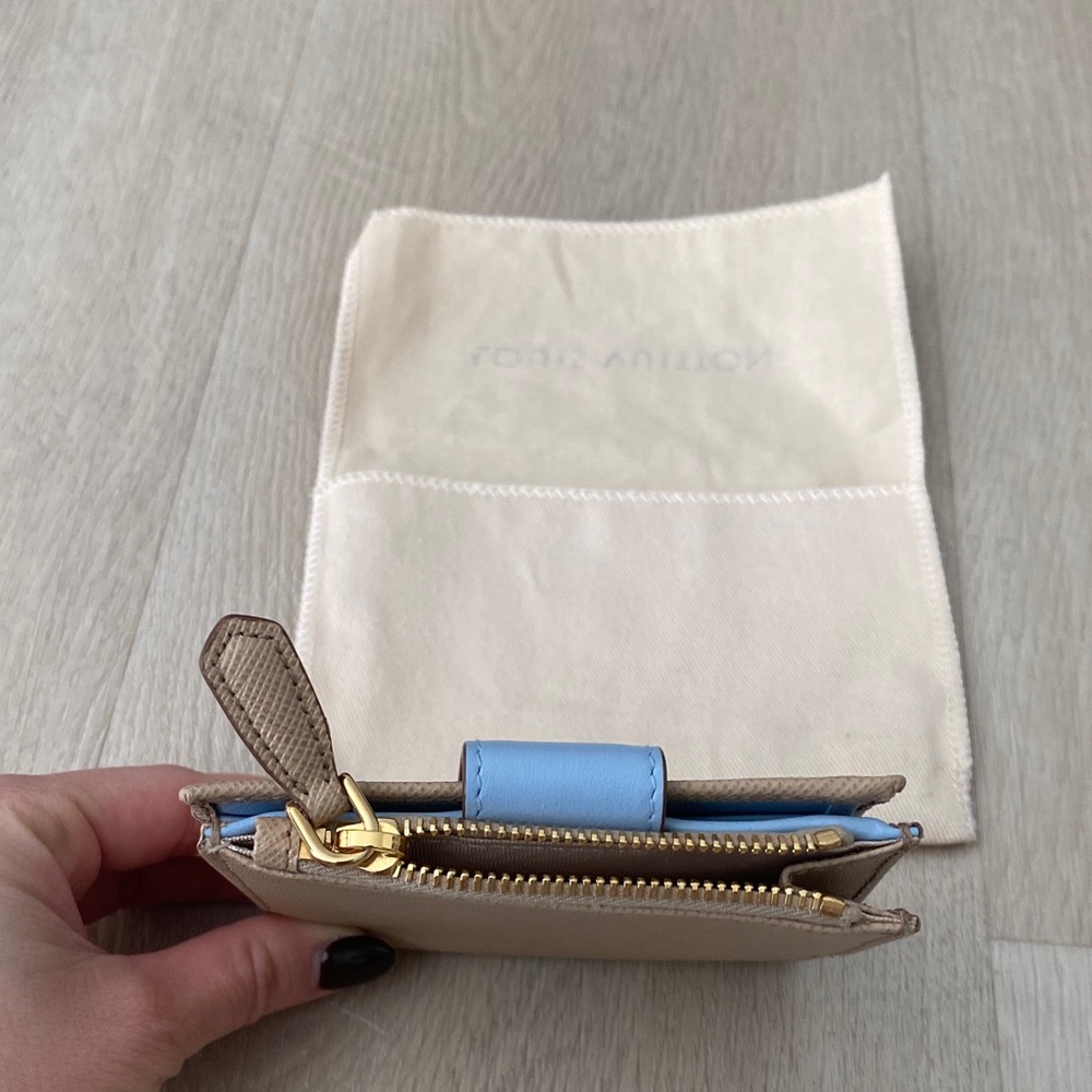 Prada Saffiano Tab Bifold Wallet Beige Blue - Picture 6 of 6